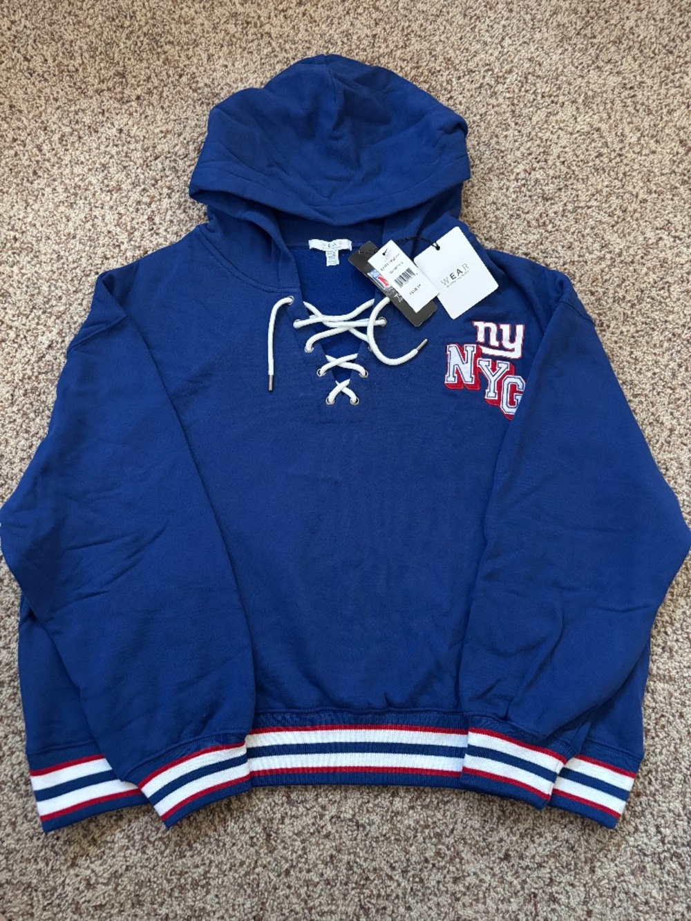 New York Giants WEAR by Erin Andrews Women's Royal Lace-Up Pullover Hoodie